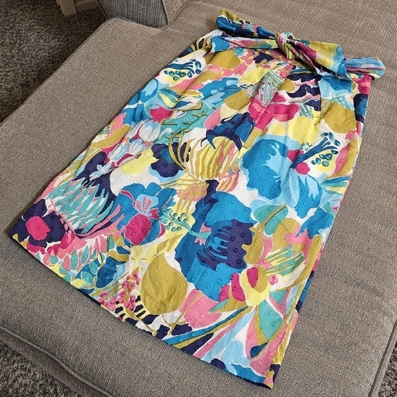 J. Crew Vibrant Watercolor Floral Boho Seaside Skirt with Waist Tie Size 4 - Picture 4 of 8